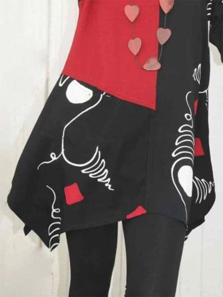 Women's heart print color-block tunic top with irregular hem, view 4 - MRSLM