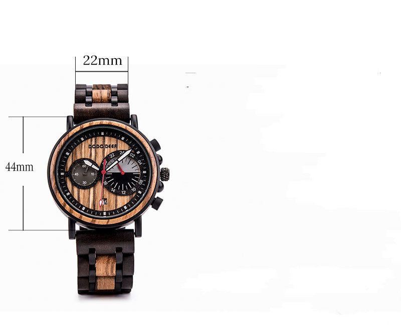 chronograph calendar wood watch, view 5 - MRSLM