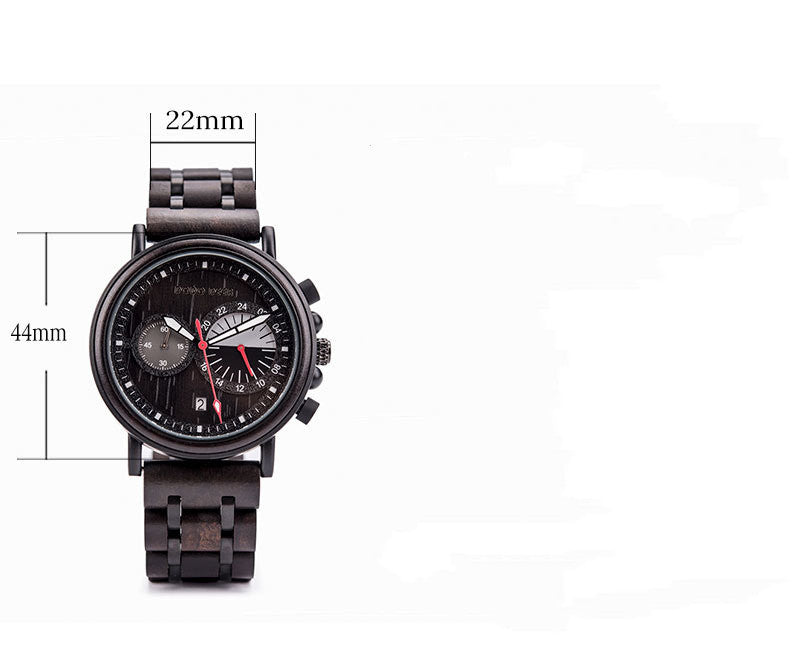 chronograph calendar wood watch, view 4 - MRSLM