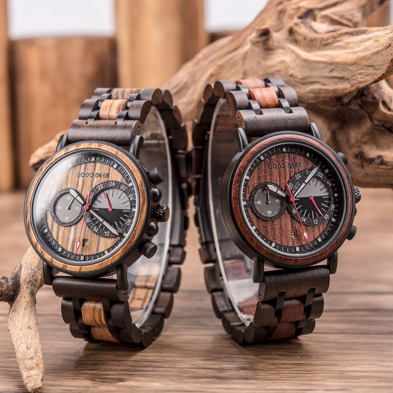 chronograph calendar wood watch - MRSLM