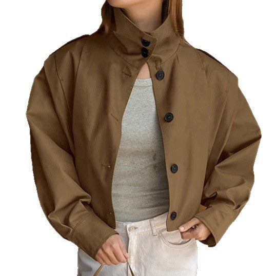 khaki lapel single-breasted coat, view 5 - MRSLM