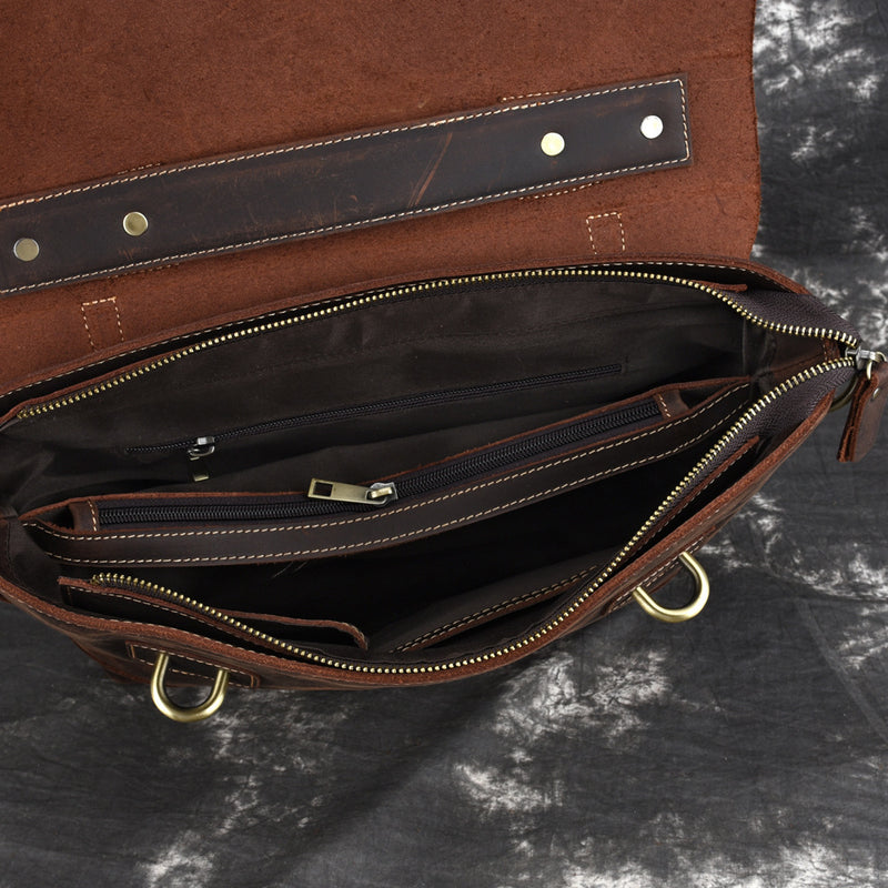 men's retro leather briefcase bag, view 3 - MRSLM