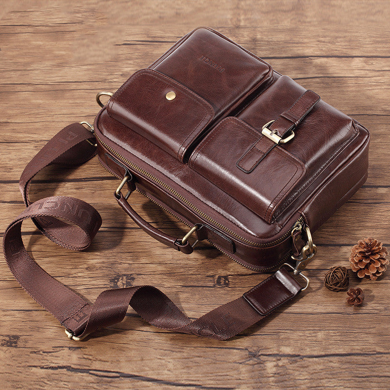 men's cowhide messenger briefcase, view 4 - MRSLM