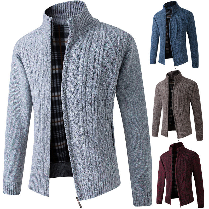 Men's fleece-lined stand-collar knit cardigan, view 2 - MRSLM