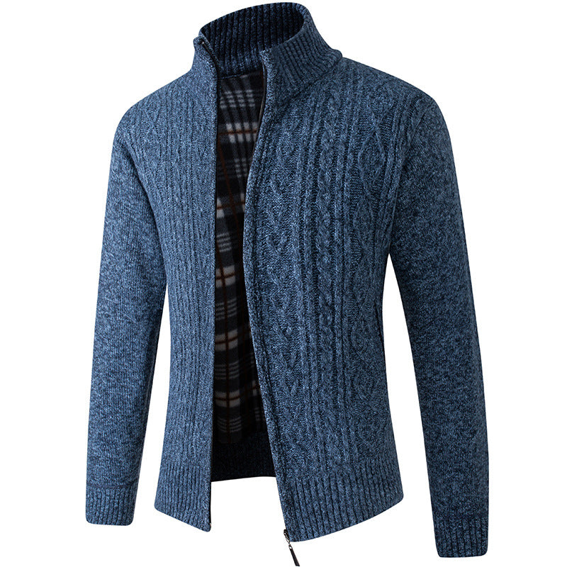Men's fleece-lined stand-collar knit cardigan, view 4 - MRSLM