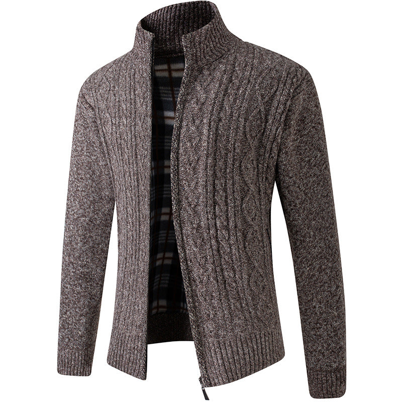Men's fleece-lined stand-collar knit cardigan, view 3 - MRSLM