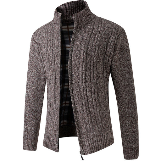 Men's fleece-lined stand-collar knit cardigan, view 3 - MRSLM
