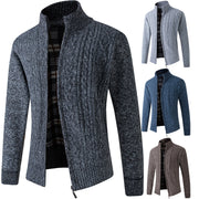 Men's fleece-lined stand-collar knit cardigan, view 7 - MRSLM
