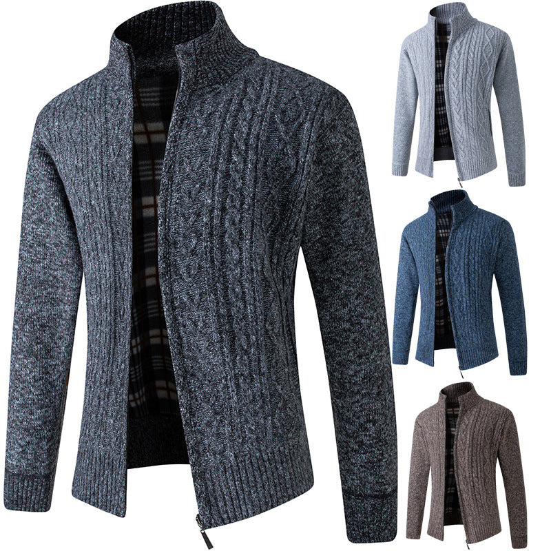 Men's fleece-lined stand-collar knit cardigan, view 7 - MRSLM