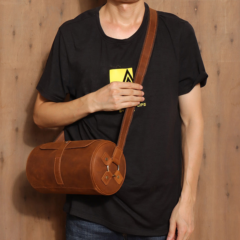 vintage leather cylinder bag, view 3 - MRSLM