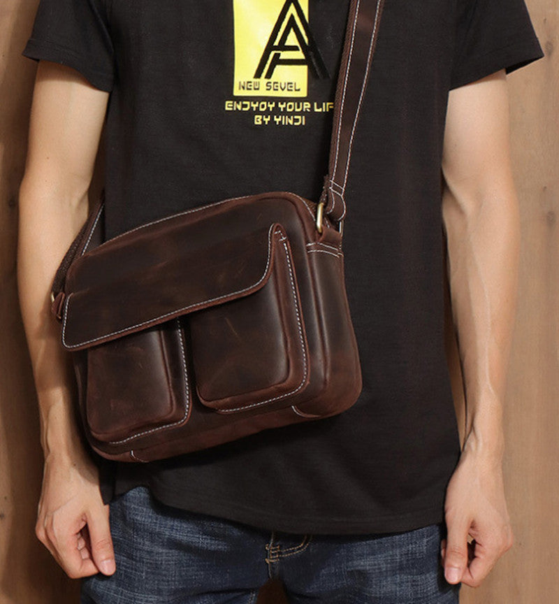 men's brown shoulder messenger bag, view 5 - MRSLM