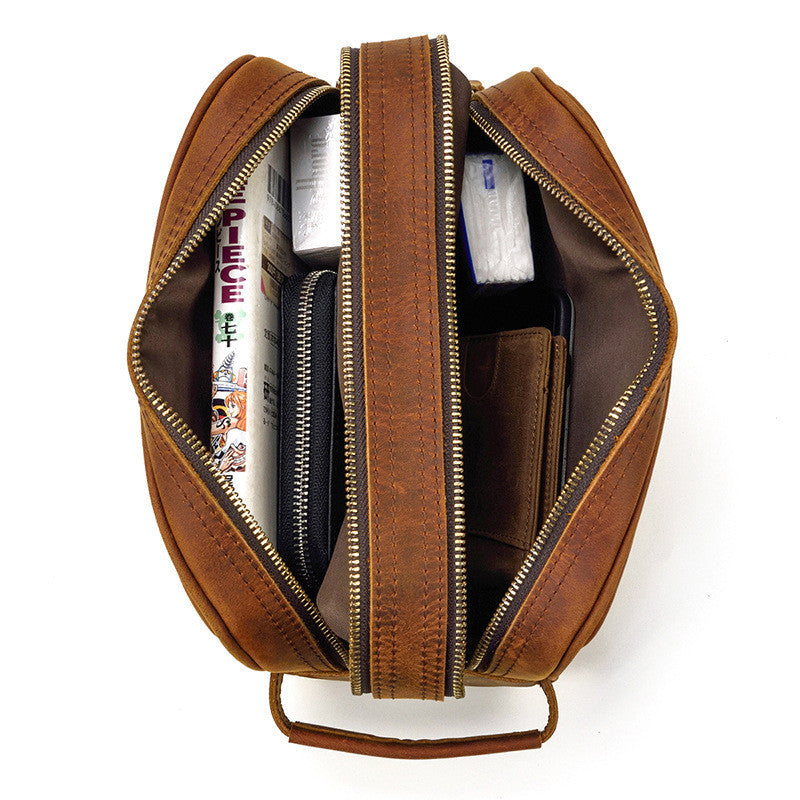 men's cowhide zipper handbag, view 5 - MRSLM
