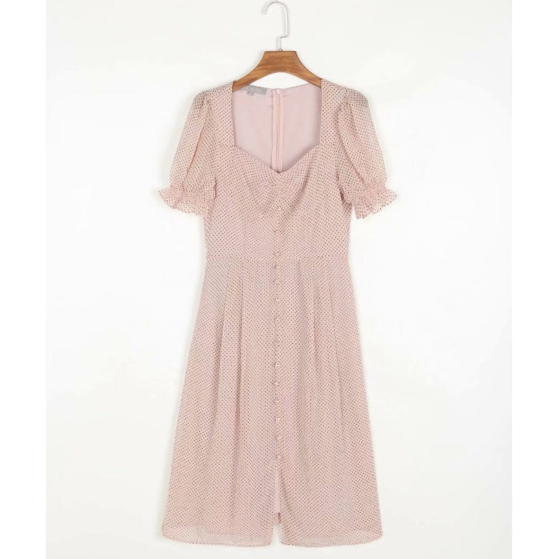 boho chiffon polka dot dress, view 3 - MRSLM