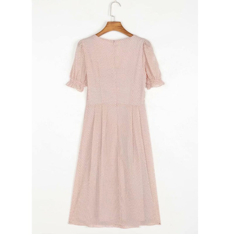 boho chiffon polka dot dress, view 5 - MRSLM