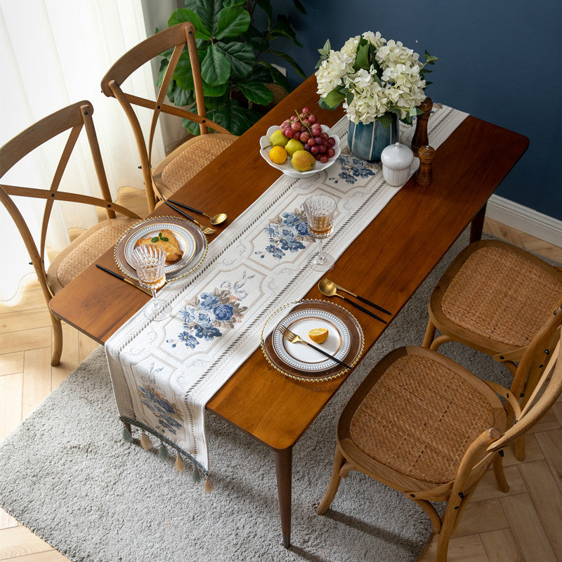 Chenille tassel table runner, view 4 - MRSLM