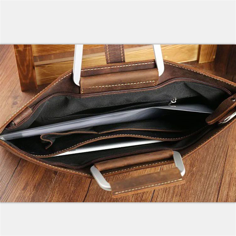 crazy horse leather men's handbag, view 5 - MRSLM