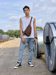 men's leather messenger chest bag, view 6 - MRSLM