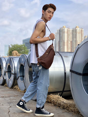 men's leather messenger chest bag, view 3 - MRSLM
