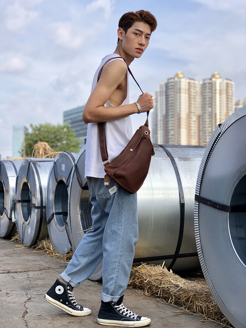 men's leather messenger chest bag, view 3 - MRSLM