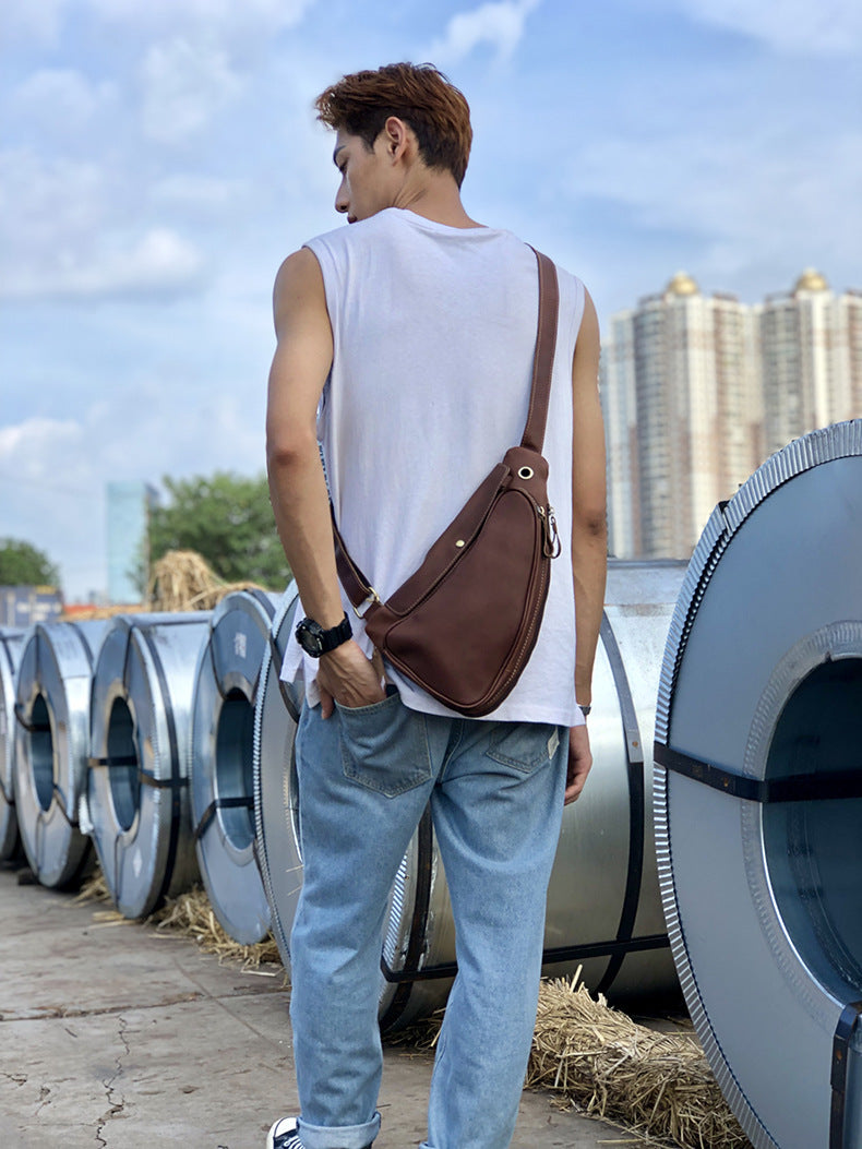men's leather messenger chest bag, view 5 - MRSLM