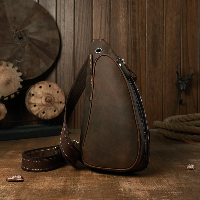 men's leather messenger chest bag, view 7 - MRSLM