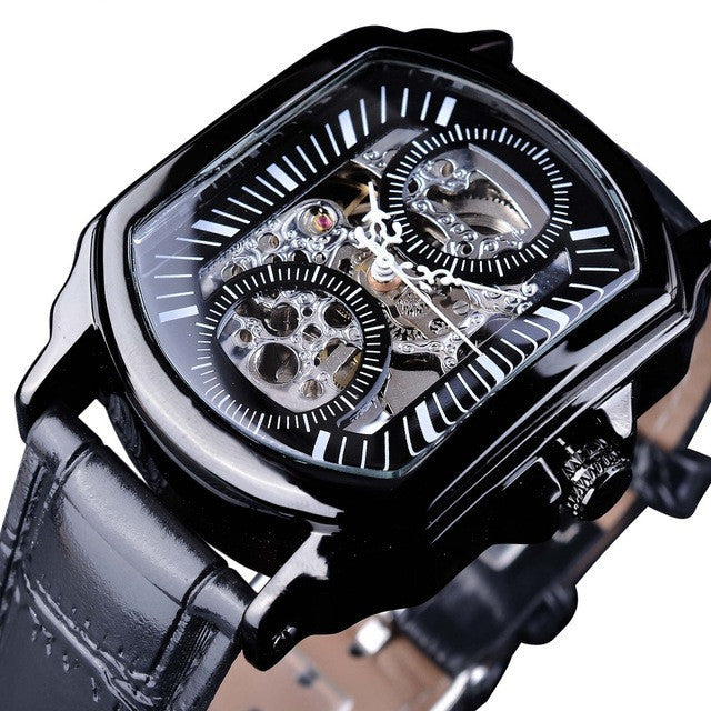 Men's Casual Watch Fashion Automatic Square Hollow Mechanical Watch