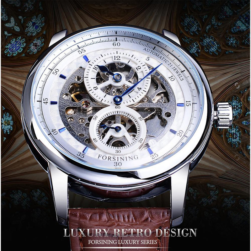 Men's Fashion Hollow Three-Needle Split Movement Dial Automatic Mechanical Watch