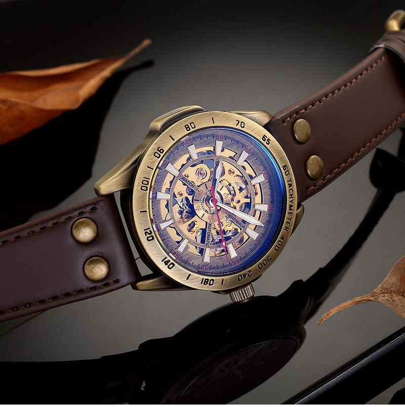 Men's Fashion Hollow Watch, Antique Automatic Mechanical Watch