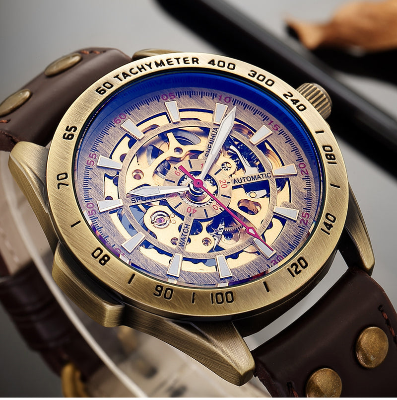 Men's Fashion Hollow Watch, Antique Automatic Mechanical Watch