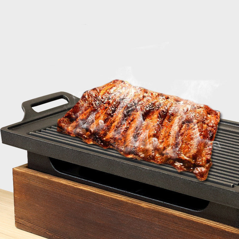 wooden base korean grill baking pan, view 3 - MRSLM