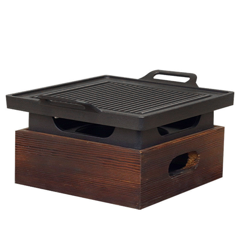wooden base korean grill baking pan, view 4 - MRSLM