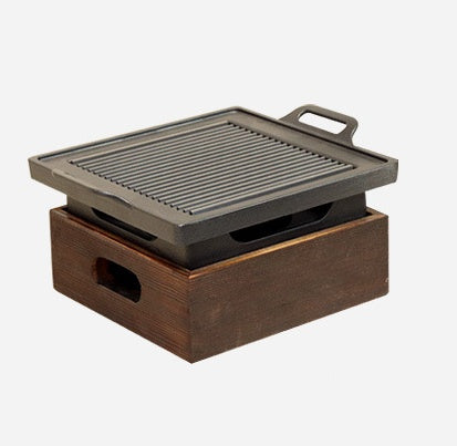 wooden base korean grill baking pan, view 5 - MRSLM