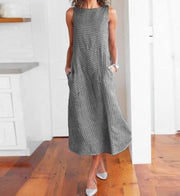 casual striped sleeveless maxi dress, view 5 - MRSLM