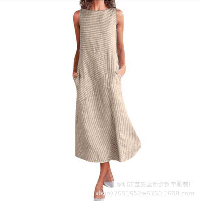 Casual Striped Sleeveless Maxi Dress