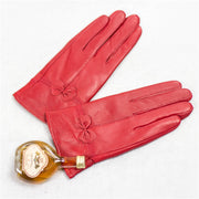 Women's sheepskin leather bow gloves, view 3 - MRSLM