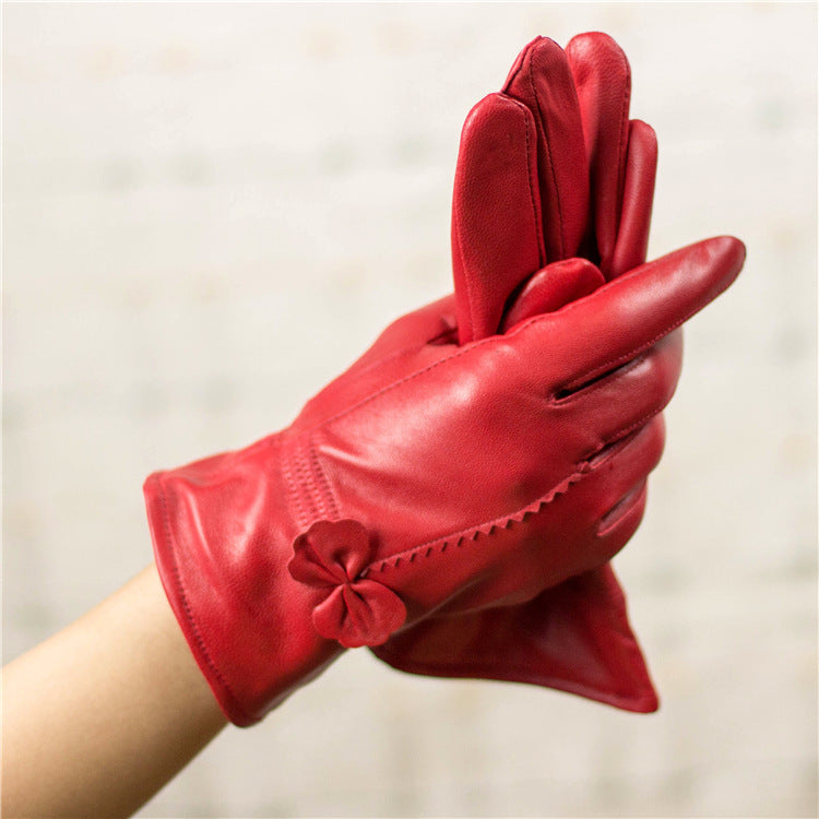 Women's sheepskin leather bow gloves, view 2 - MRSLM