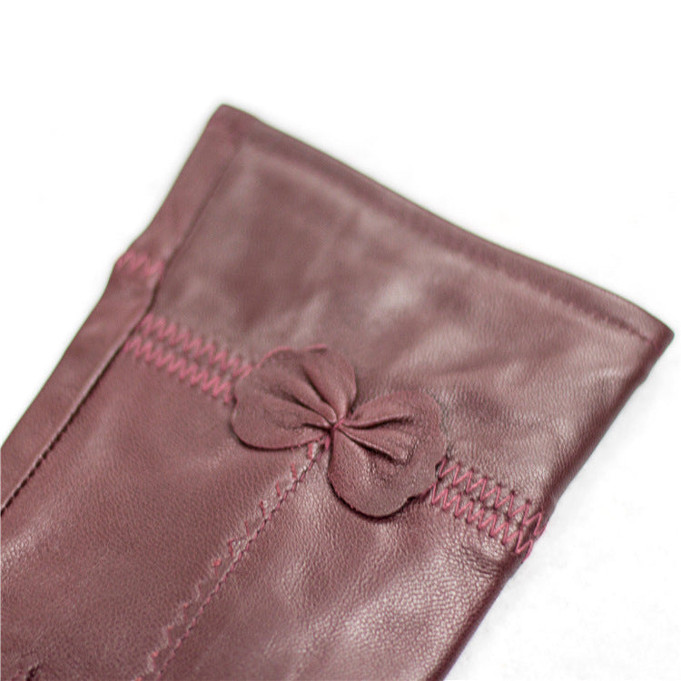Women's sheepskin leather bow gloves, view 5 - MRSLM
