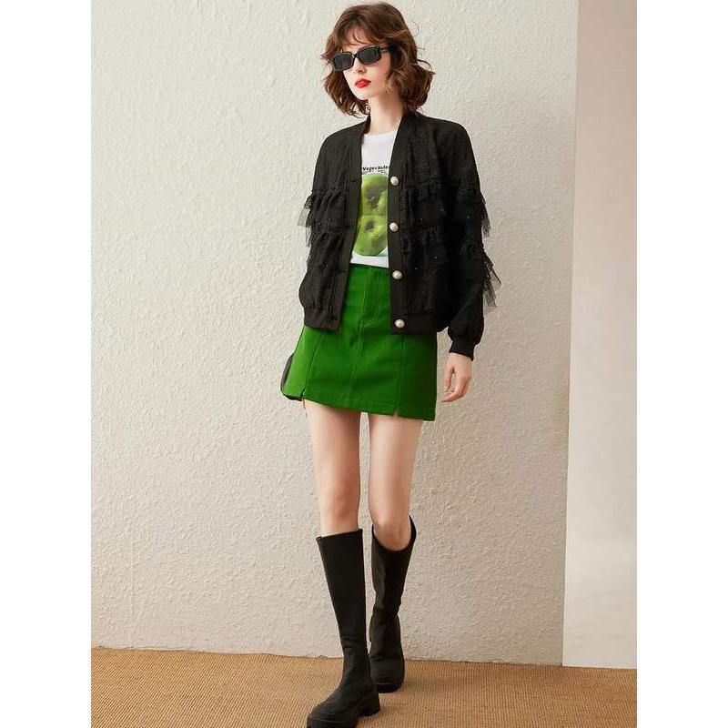 women's mesh lace beaded v-neck coat, view 5 - MRSLM