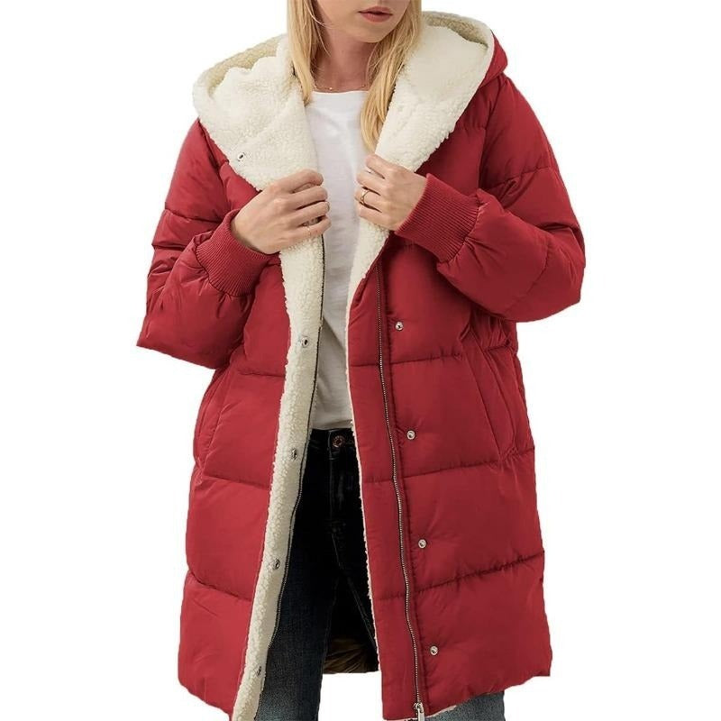 Solid Color Hooded Cotton Jacket Long Sleeve Double-sided Velvet Slim Elegant Cardigan Coat
