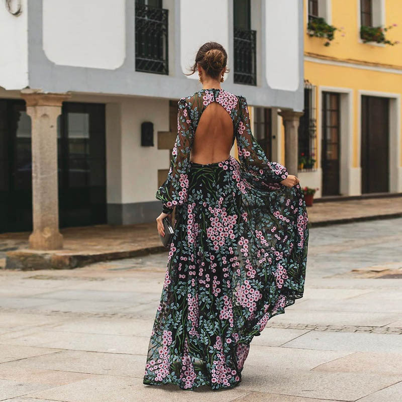 backless printed mid-waist dress, view 5 - MRSLM