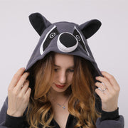 Raccoon hooded fleece onesie pajamas, view 6 - MRSLM