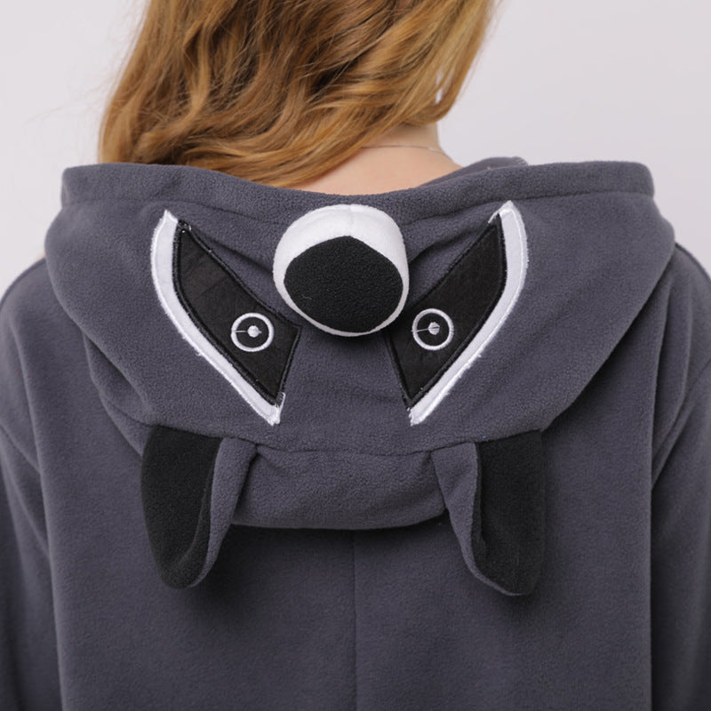Raccoon hooded fleece onesie pajamas, view 4 - MRSLM