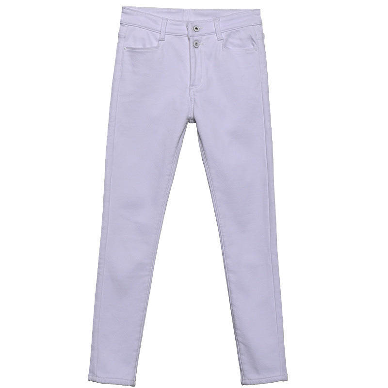 Women's slim white denim high waist jeans, view 2 - MRSLM