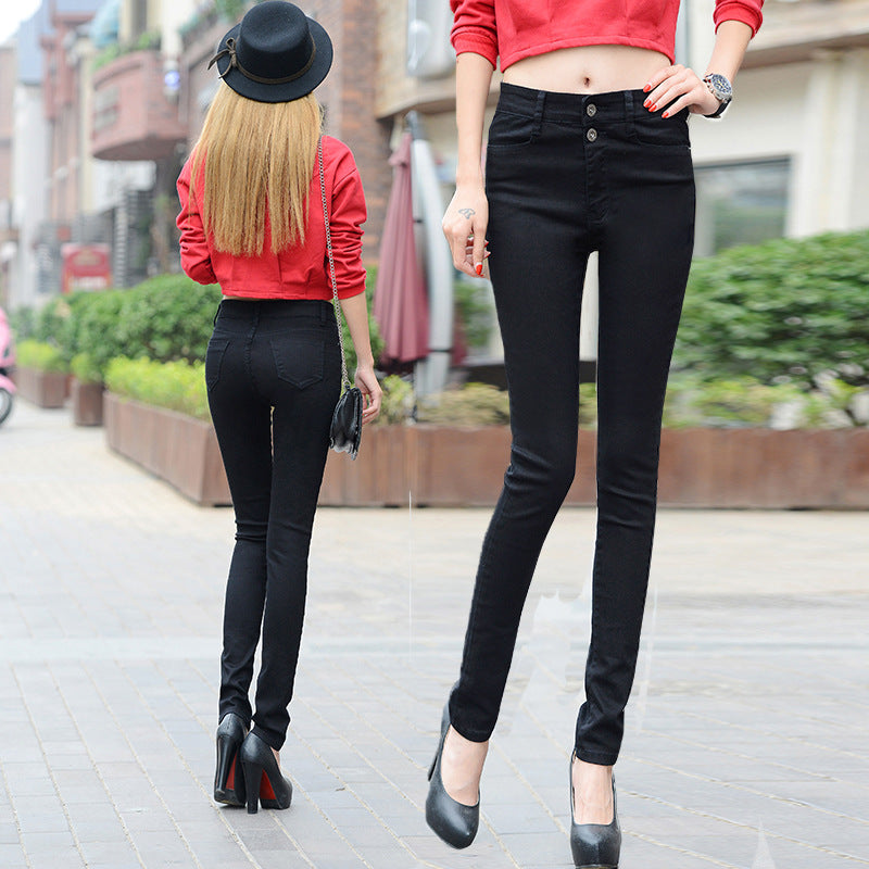Women's slim white denim high waist jeans, view 3 - MRSLM