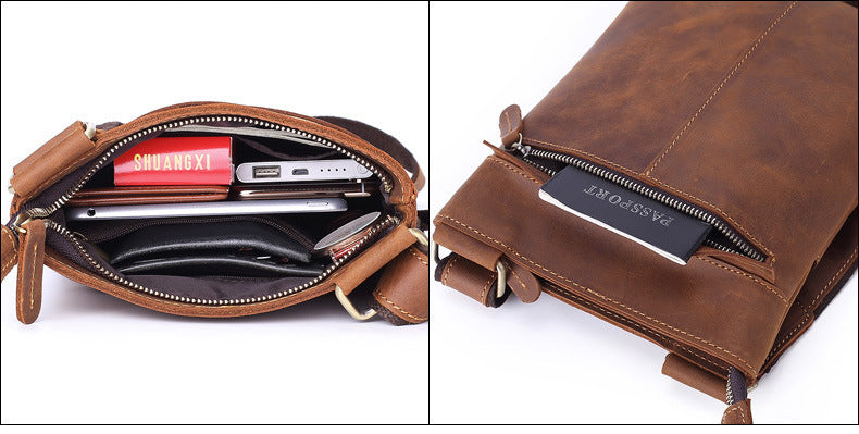 men's leather shoulder messenger bag, view 6 - MRSLM