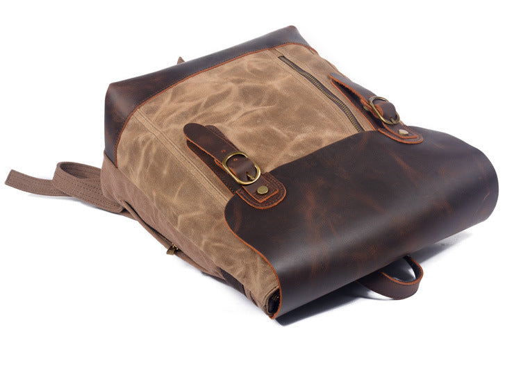 retro oil wax canvas backpack, view 3 - MRSLM