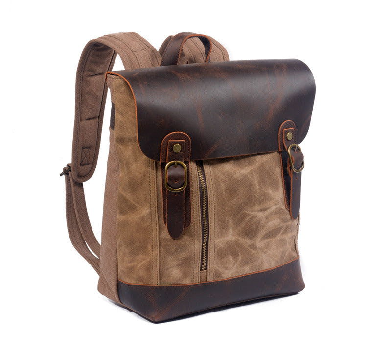 retro oil wax canvas backpack, view 2 - MRSLM