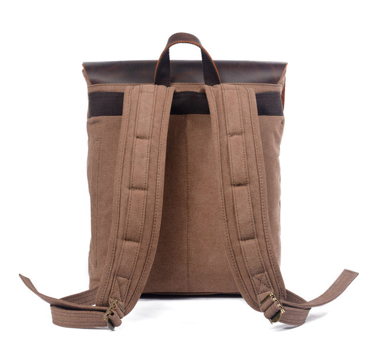 Retro Oil Wax Canvas Crazy Horse Leather Backpack Belt Buckle Waterproof Rucksack Bag Men