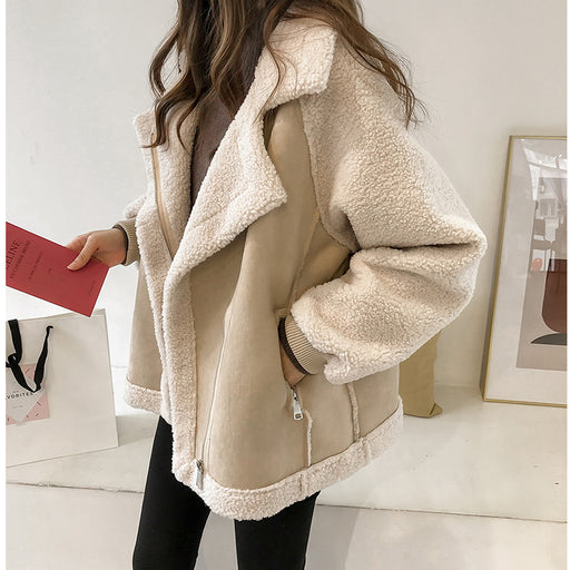 Women's faux suede sherpa-lined moto jacket - MRSLM