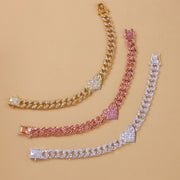 rhinestone heart cuban anklet, view 3 - MRSLM